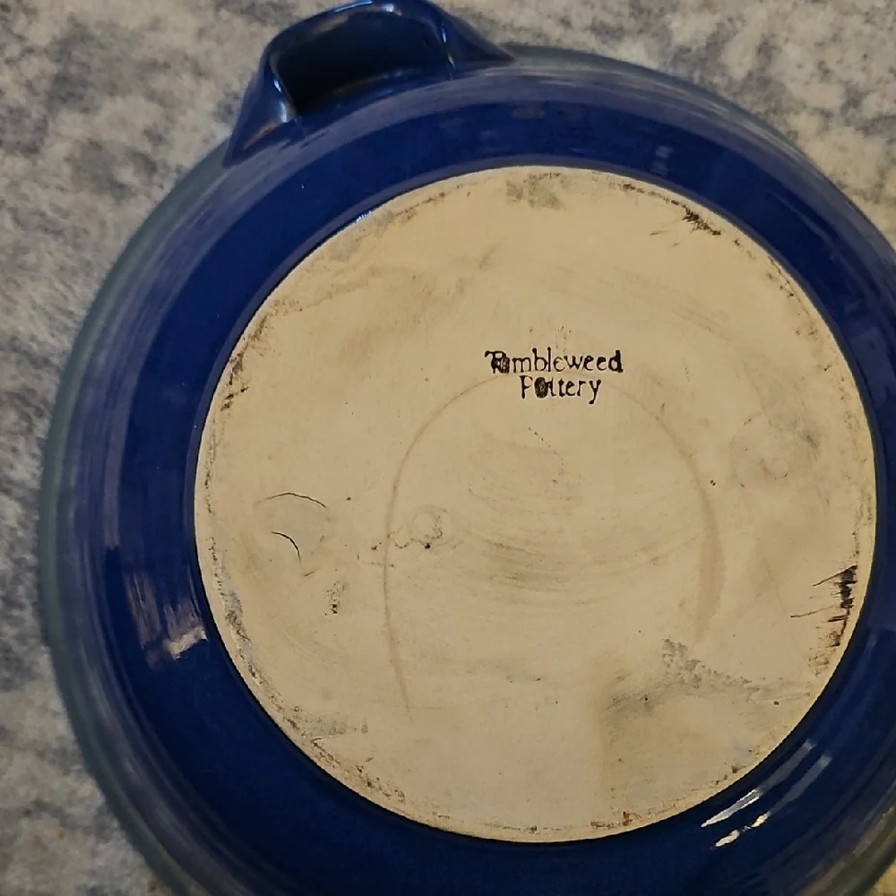 Tumbleweed Pottery Cobalt Blue Upright Chicken Cooker Roaster/Ceramic Bowl